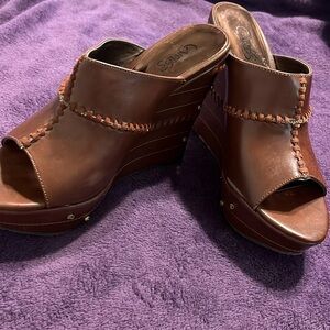 Brown Carlos Santana Wedge Sandals